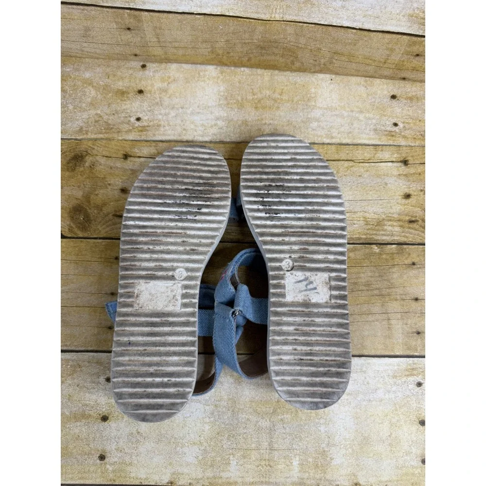 Jellypop Kids Blue Denim Embroidered Floral Strappy Sandals Size 3M Hook Loop